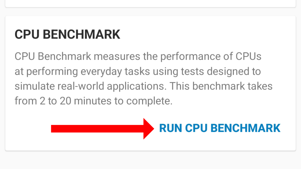 Android için Geekbench'te CPU test seçeneği